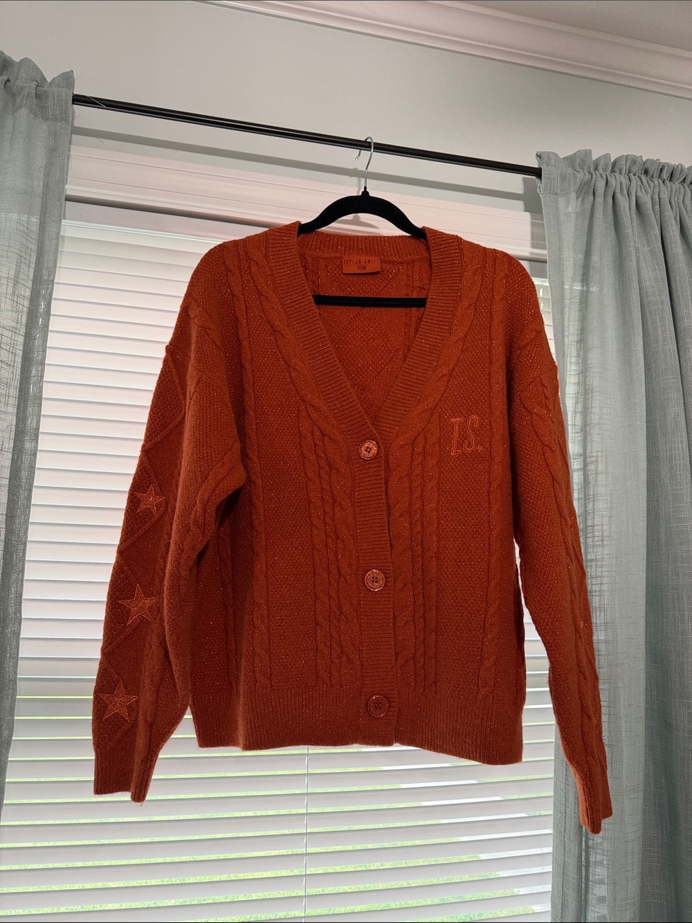 Taylor Swift TLOAS Women's Cable Knit Button Cardigan Sweater - Rust Orange